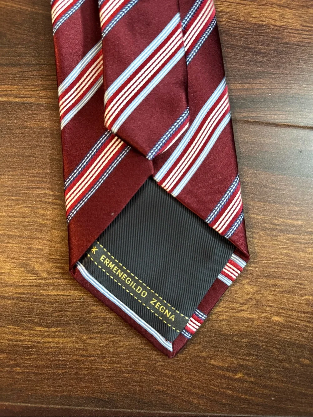 ERMENEGILDO ZEGNA Burgundy Striped Silk Repp Tie - Classic Formal Accessory